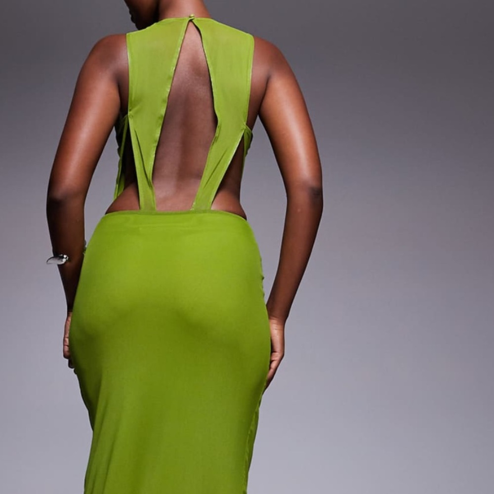 ASOS Lime Green Backless Ruched Dress - Picture 3 of 3
